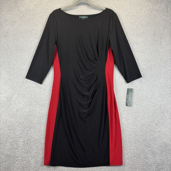 Ralph Lauren Dress 14 Ruched Stretch Slimming Colorblock Career Officewear $139 - Picture 1 of 10